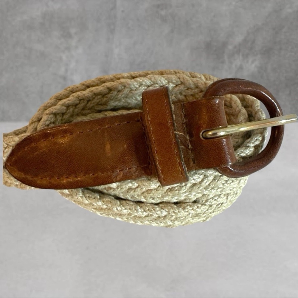 Vintage Braided Brown Leather & Cotton Belt - Leather Buckle - SIZE 32 -36
